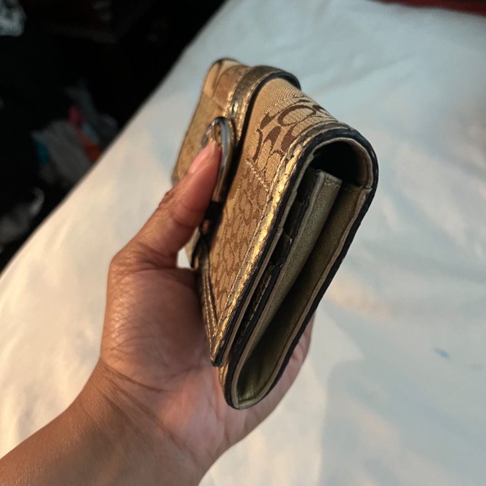 Coach Rare Long Brown Patchwork Wallet Gold Trim … - image 7